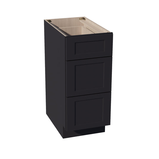 HE-DB15: Ebony Black Shaker 15" 3 Drawers Base Cabinet