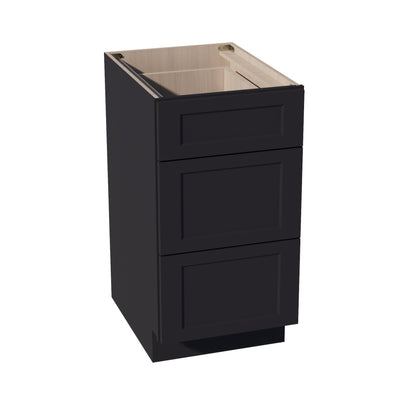 HE-DB18: Ebony Black Shaker 18" 3 Drawers Base Cabinet