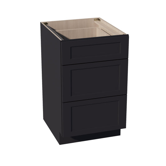 HE-DB21: Ebony Black Shaker 21" 3 Drawers Base Cabinet