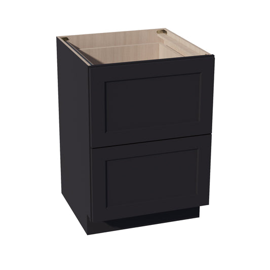 HE-DB24-2: Ebony Black Shaker 24" 2 Drawers Base Cabinet