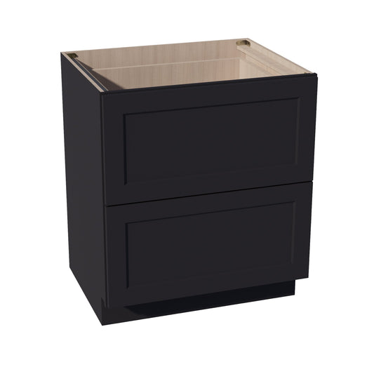 HE-DB30-2: Ebony Black Shaker 30" 2 Drawers Base Cabinet