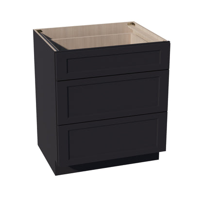 HE-DB30: Ebony Black Shaker 30" 3 Drawers Base Cabinet