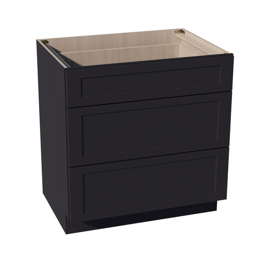 HE-DB33: Ebony Black Shaker 33" 3 Drawers Base Cabinet