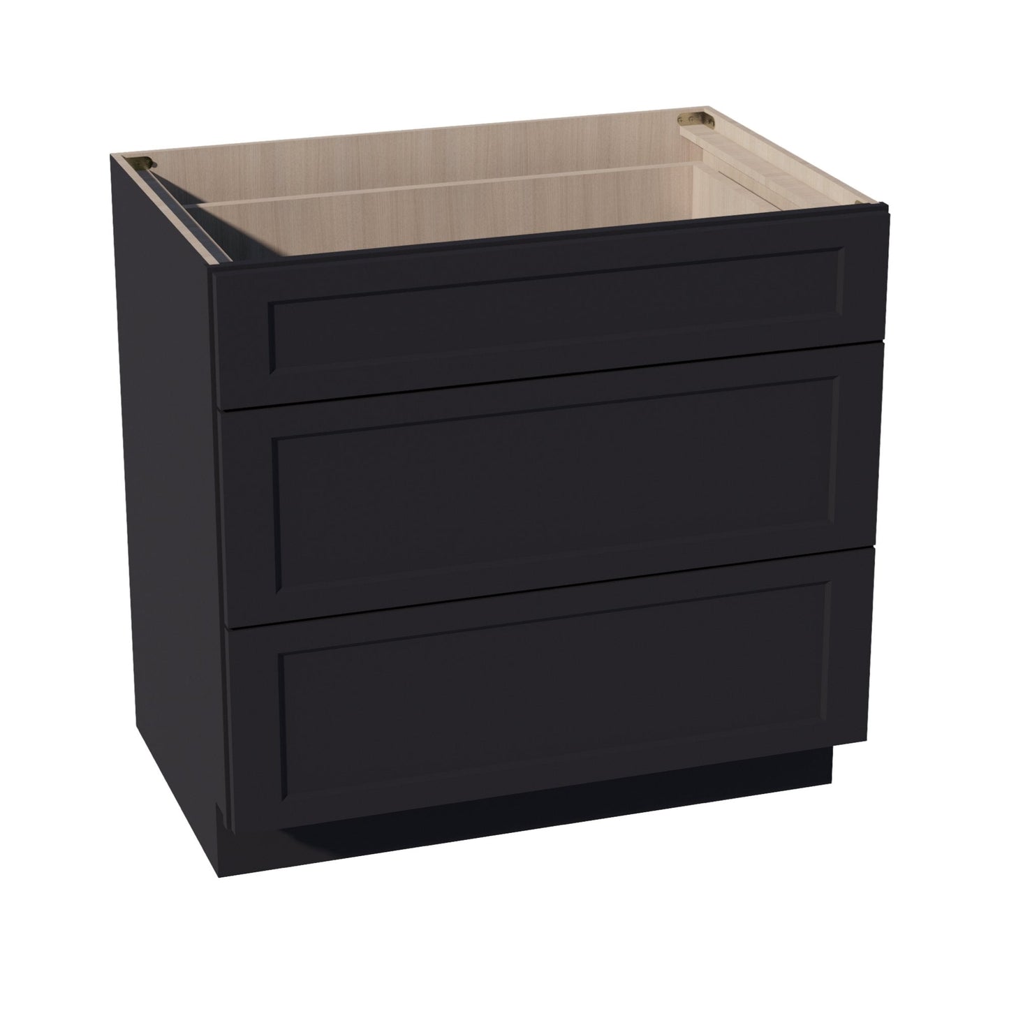 HE-DB36: Ebony Black Shaker 36" 3 Drawers Base Cabinet