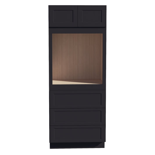 HE-OC3384: Ebony Black Shaker 33"W x 84"H x 24"D 2 Doors & 3 Drawers Tall Oven Shelf Cabinets