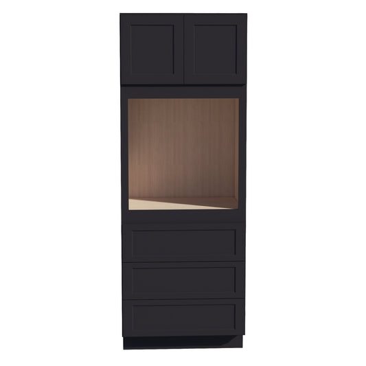 HE-OC3390: Ebony Black Shaker 33"W x 90"H x 24"D 2 Doors & 3 Drawers Tall Oven Shelf Cabinets