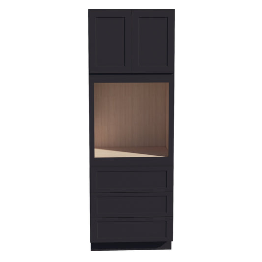 HE-OC3396: Ebony Black Shaker 33"W x 96"H x 24"D 2 Doors & 3 Drawers Tall Oven Shelf Cabinets