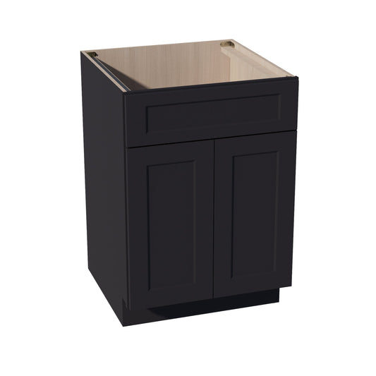 HE-SB24: Ebony Black Shaker 24" 2 Doors 1 False Drawer Sink Base Cabinet