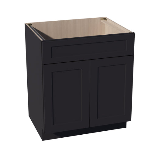 HE-SB30: Ebony Black Shaker 30" 2 Doors 1 False Drawer Sink Base Cabinet