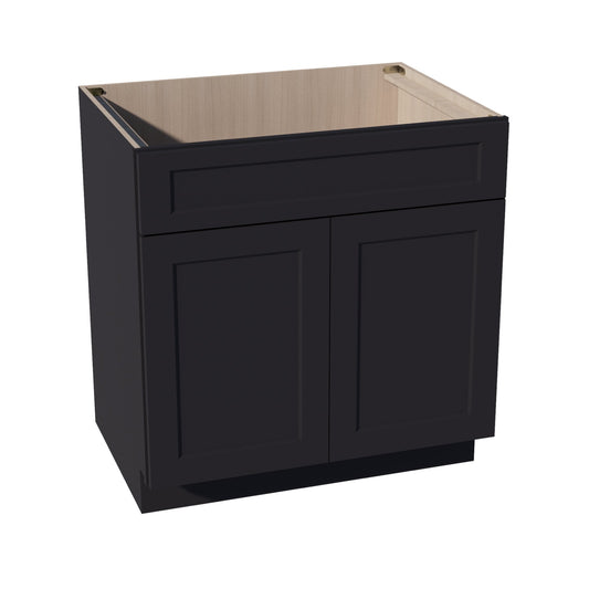 HE-SB33: Ebony Black Shaker 33" 2 Doors 1 False Drawer Sink Base Cabinet