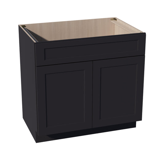 HE-SB36: Ebony Black Shaker 36" 2 Doors 1 False Drawer Sink Base Cabinet