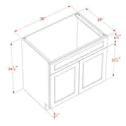 HE-SB36: Ebony Black Shaker 36" 2 Doors 1 False Drawer Sink Base Cabinet