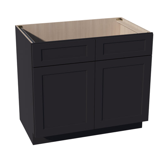 HE-SB39: Ebony Black Shaker 39" 2 Doors 2 False Drawers Sink Base Cabinet