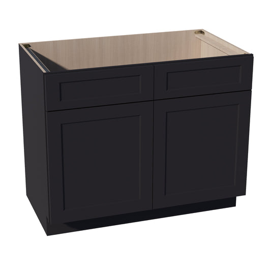 HE-SB42: Ebony Black Shaker 42" 2 Doors 2 False Drawers Sink Base Cabinet