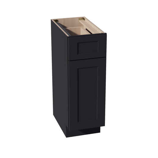 HE-VB1221: Ebony Black Shaker 12"W x 34-1/2"H x 21"D 1 Door & 1 Drawer Single Door Vanity Base Cabinets