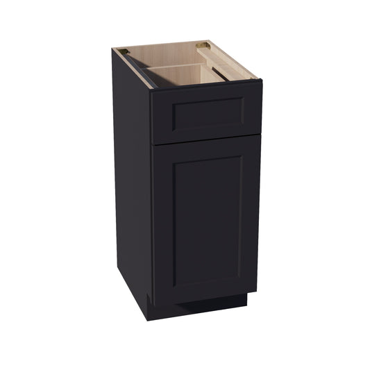 HE-VB1521: Ebony Black Shaker 15"W x 34-1/2"H x 21"D 1 Door & 1 Drawer Single Door Vanity Base Cabinets