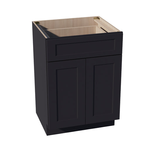 HE-VB2421: Ebony Black Shaker 24"W x 34-1/2"H x 21"D 2 Doors & 1 Drawer Double Door Vanity Base Cabinets