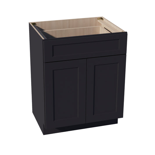 HE-VB2721: Ebony Black Shaker 27"W x 34-1/2"H x 21"D 2 Doors & 1 Drawer Double Door Vanity Base Cabinets