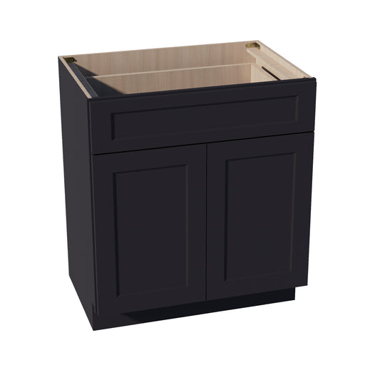 HE-VB3021: Ebony Black Shaker 30"W x 34-1/2"H x 21"D 2 Doors & 1 Drawer Double Door Vanity Base Cabinets