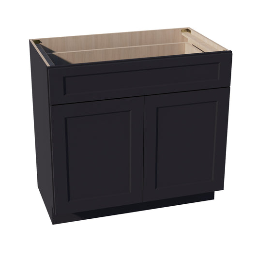 HE-VB3621: Ebony Black Shaker 36"W x 34-1/2"H x 21"D 2 Doors & 1 Drawer Double Door Vanity Base Cabinets