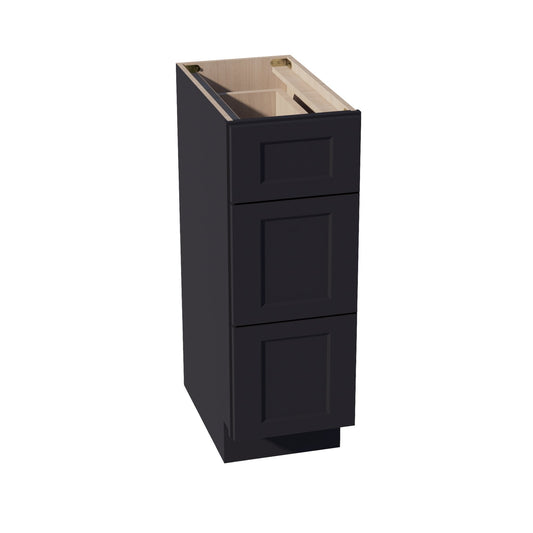 HE-VDB1221: Ebony Black Shaker 12"W x 34-1/2"H x 21"D  3 Drawers Vanity Base Cabinets