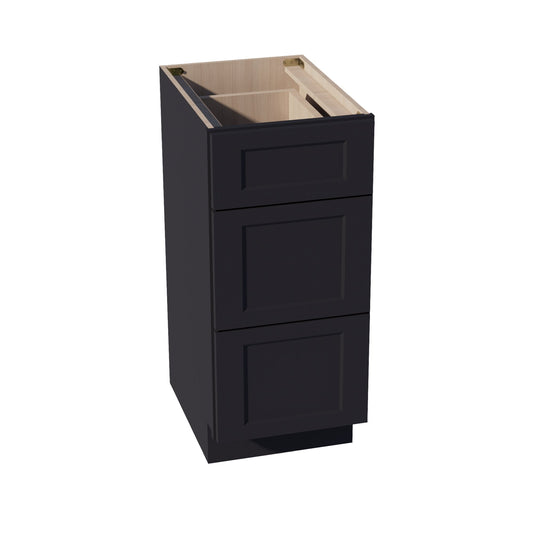 HE-VDB1521: Ebony Black Shaker 15"W x 34-1/2"H x 21"D  3 Drawers Vanity Base Cabinets