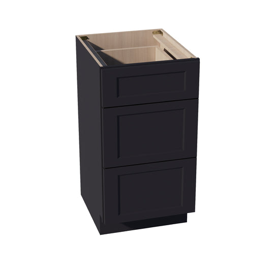 HE-VDB1821: Ebony Black Shaker 18"W x 34-1/2"H x 21"D  3 Drawers Vanity Base Cabinets