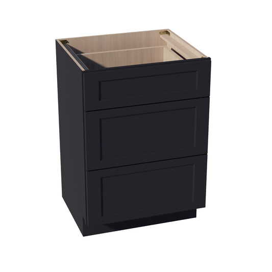 HE-VDB2421: Ebony Black Shaker 24"W x 34-1/2"H x 21"D  3 Drawers Vanity Base Cabinets