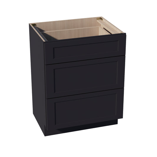 HE-VDB2721: Ebony Black Shaker 27"W x 34-1/2"H x 21"D  3 Drawers Vanity Base Cabinets