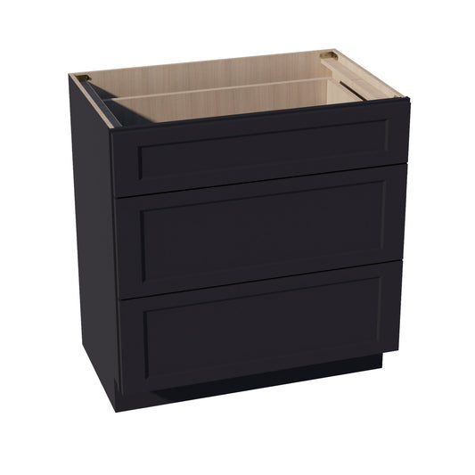 HE-VDB3321: Ebony Black Shaker 33"W x 34-1/2"H x 21"D  3 Drawers Vanity Base Cabinets