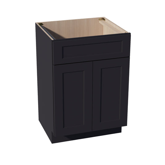 HE-VSB2421: Ebony Black Shaker 24"W x 34-1/2"H x 21"D 2 Doors & 1 False Drawer Vanity Sink Base Cabinets