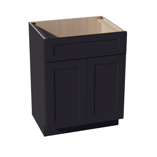 HE-VSB2721: Ebony Black Shaker 27"W x 34-1/2"H x 21"D 2 Doors & 1 False Drawer Vanity Sink Base Cabinets