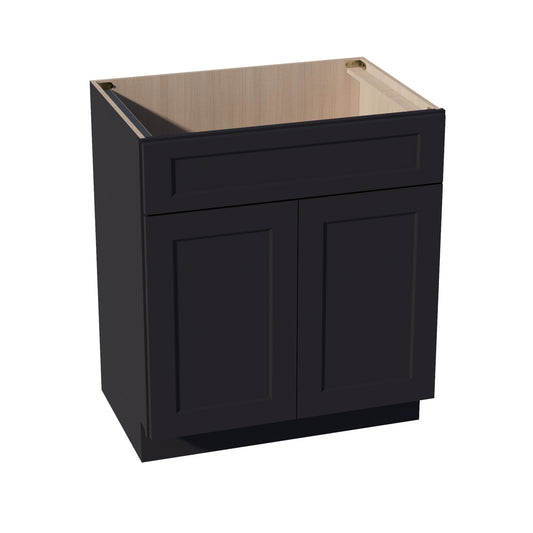 HE-VSB3021: Ebony Black Shaker 30"W x 34-1/2"H x 21"D 2 Doors & 1 False Drawer Vanity Sink Base Cabinets