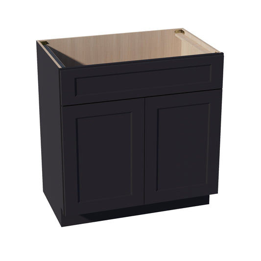 HE-VSB3321: Ebony Black Shaker 33"W x 34-1/2"H x 21"D 2 Doors & 1 False Drawer Vanity Sink Base Cabinets