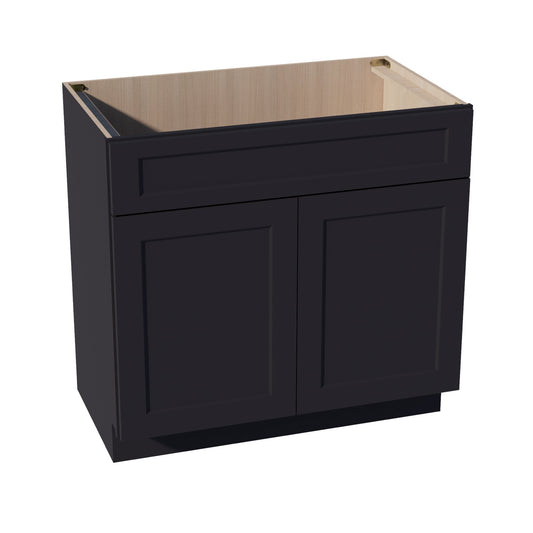 HE-VSB3621: Ebony Black Shaker 36"W x 34-1/2"H x 21"D 2 Doors & 1 False Drawer Vanity Sink Base Cabinets