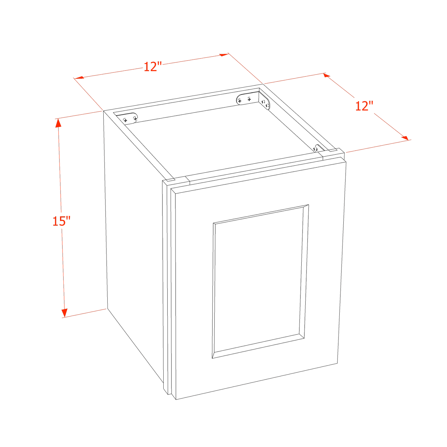 HE-W1215: Ebony Black Shaker 12"W x 15"H 1 Door Standard Wall Bridge Cabinet