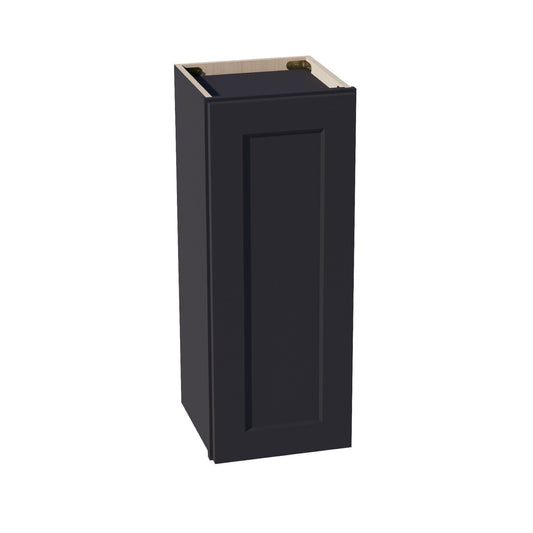 HE-W1230: Ebony Black Shaker 12"W x 30"H 1 Door & 2 Shelves Standard Wall Cabinet