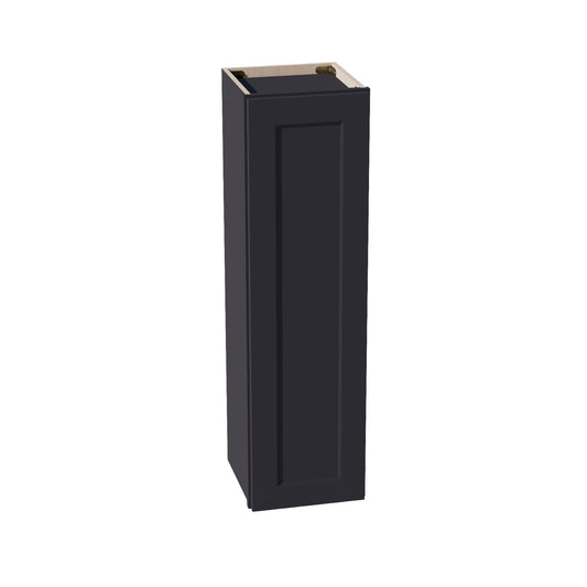 HE-W1242: Ebony Black Shaker 12"W x 42"H 1 Door & 3 Shelves Standard Wall Cabinet