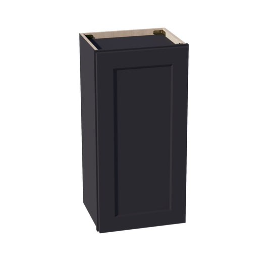 HE-W1530: Ebony Black Shaker 15"W x 30"H 1 Door & 2 Shelves Standard Wall Cabinet