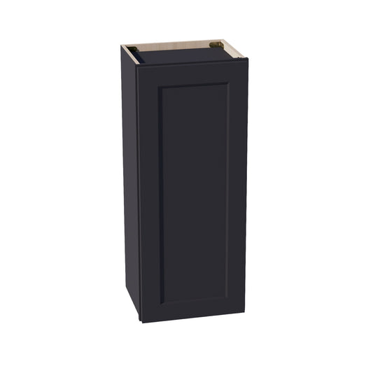 HE-W1536: Ebony Black Shaker 15"W x 36"H 1 Door & 2 Shelves Standard Wall Cabinet