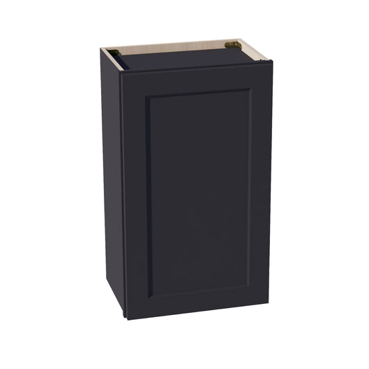 HE-W1830: Ebony Black Shaker 18"W x 30"H 1 Door & 2 Shelves Standard Wall Cabinet