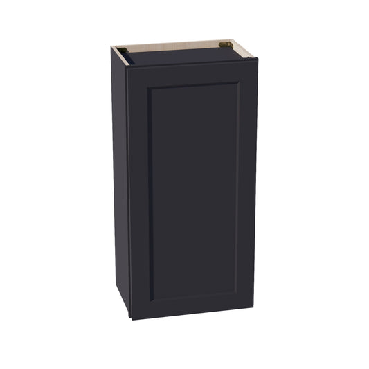 HE-W1836: Ebony Black Shaker 18"W x 36"H 1 Door & 2 Shelves Standard Wall Cabinet