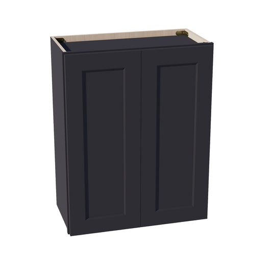 HE-W2430: Ebony Black Shaker 24"W x 30"H 2 Doors & 2 Shelves Standard Wall Cabinet