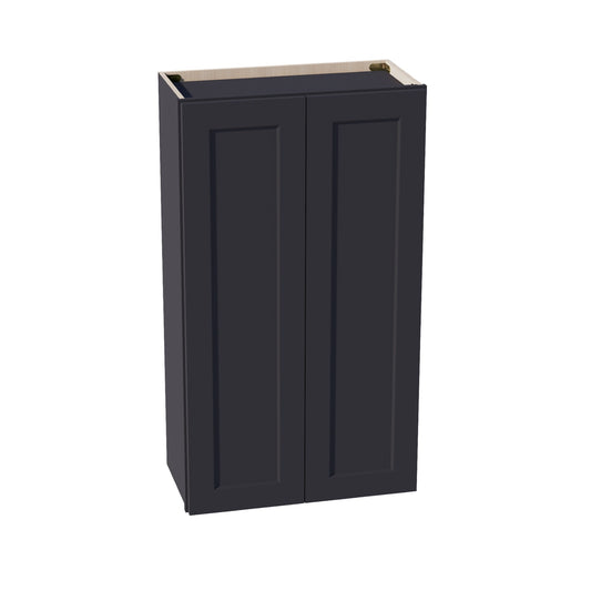 HE-W2442: Ebony Black Shaker 24"W x 42"H 2 Doors & 3 Shelves Standard Wall Cabinet