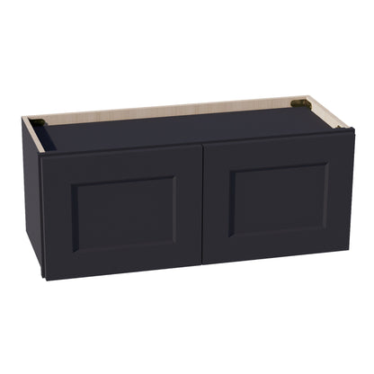 HE-W3012: Ebony Black Shaker 30"W x 12"H 2 Doors Standard Wall Bridge Cabinet