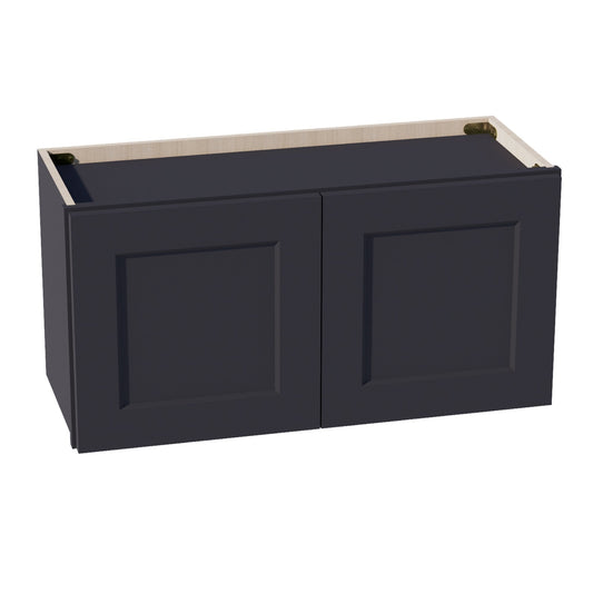 HE-W3015: Ebony Black Shaker 30"W x 15"H 2 Doors Standard Wall Bridge Cabinet