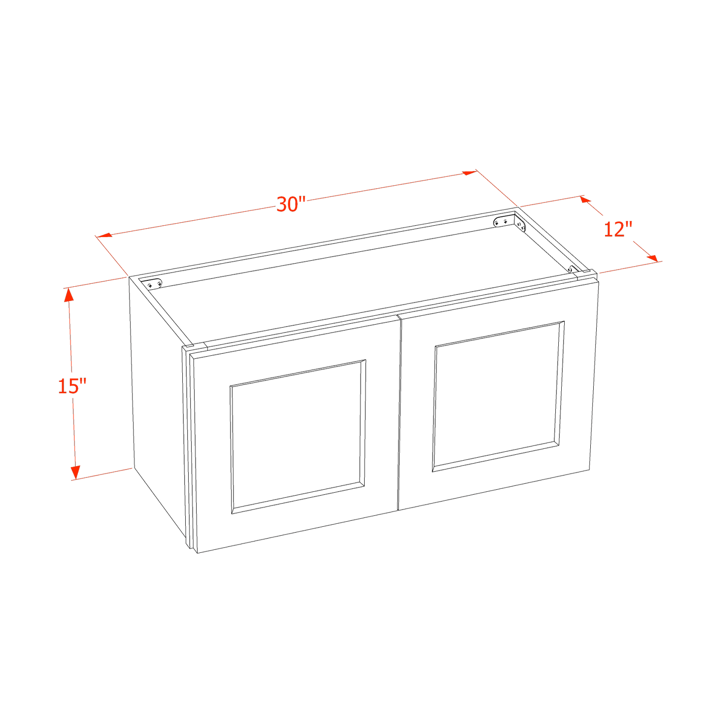 HE-W3015: Ebony Black Shaker 30"W x 15"H 2 Doors Standard Wall Bridge Cabinet