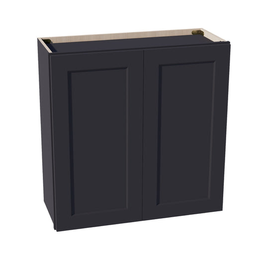 HE-W3030: Ebony Black Shaker 30"W x 30"H 2 Doors & 2 Shelves Standard Wall Cabinet