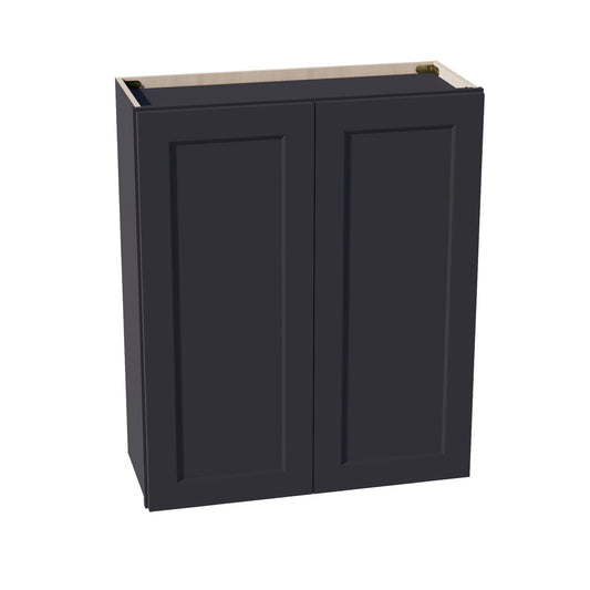 HE-W3036: Ebony Black Shaker 30"W x 36"H 2 Doors & 2 Shelves Standard Wall Cabinet