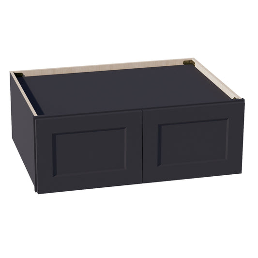 HE-W331224: Ebony Black Shaker 33"W x 12"H x 24"D 2 Doors Standard Bridge Wall Cabinet